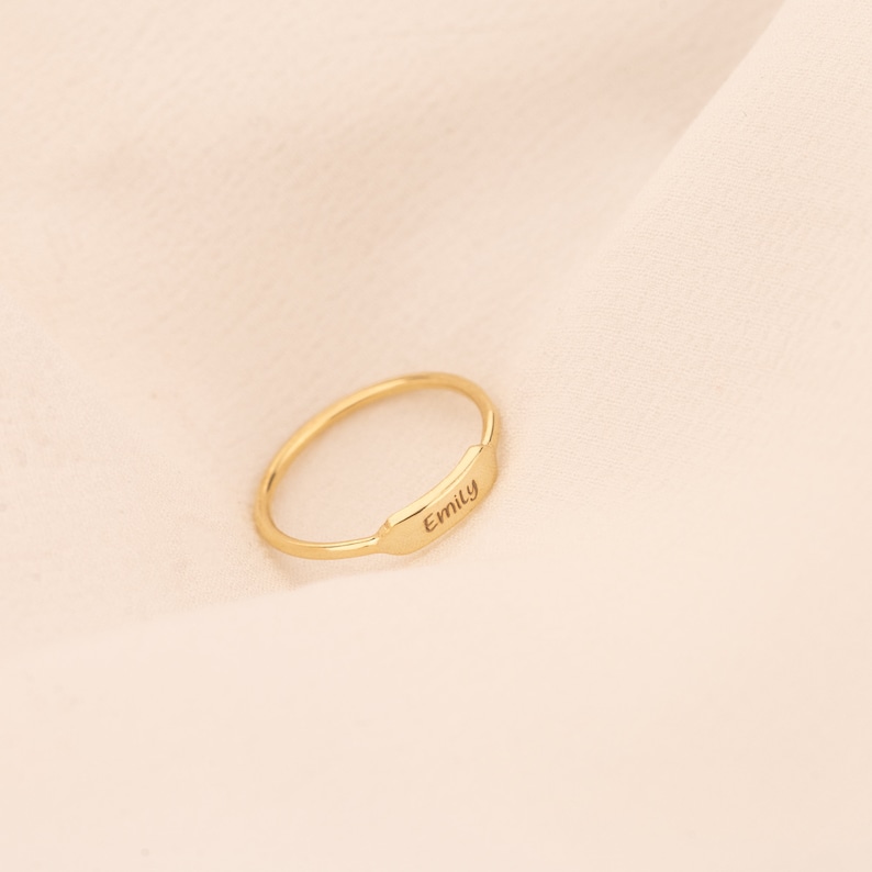 14K Solid Gold Personalized Name Ring Gold Initial Ring 14K Gold Jewellery Skinny Stackable Name Ring Gift for Her Gift For Mother image 3