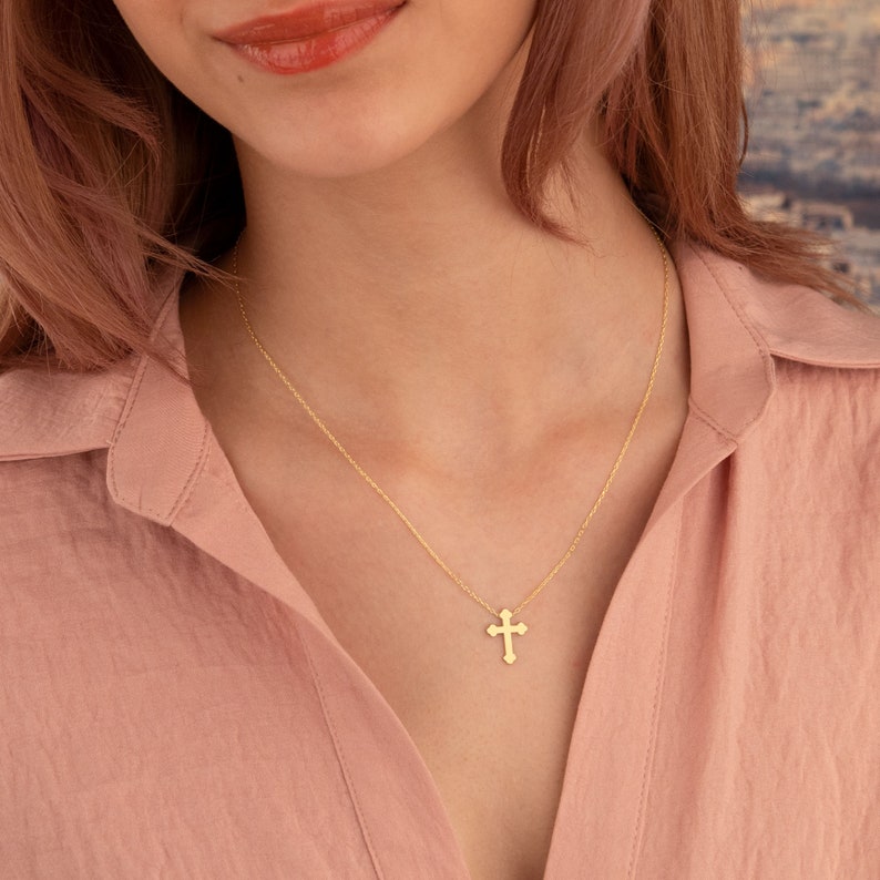 14K Real Gold Cross Pendant 14K Solid Gold Cross Necklace Christian Jewellery Boyfriend Gift Religious Jewellery Gifts image 3
