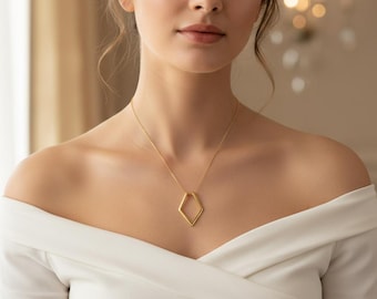 Ringhouderketting van 14 karaats goud, magische ringhouderhanger, geometrische driehoekige ringhouder, ringbeschermer voor verlovingsringen, display voor trouwringen