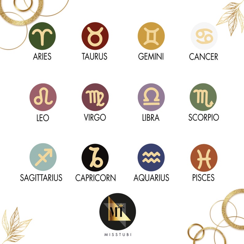 14K Solid Gold Personalized Zodiac & Ascendant Dangle Earrings Gold