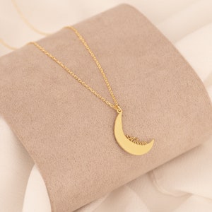 14K Solid Gold Custom Moon Name Necklace 14K Gold Custom Name Necklace Crescent Name Necklace Custom Name Necklace Personalized Gift image 2