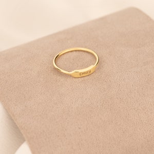 14K Solid Gold Personalized Name Ring Gold Initial Ring 14K Gold Jewellery Skinny Stackable Name Ring Gift for Her Gift For Mother image 4