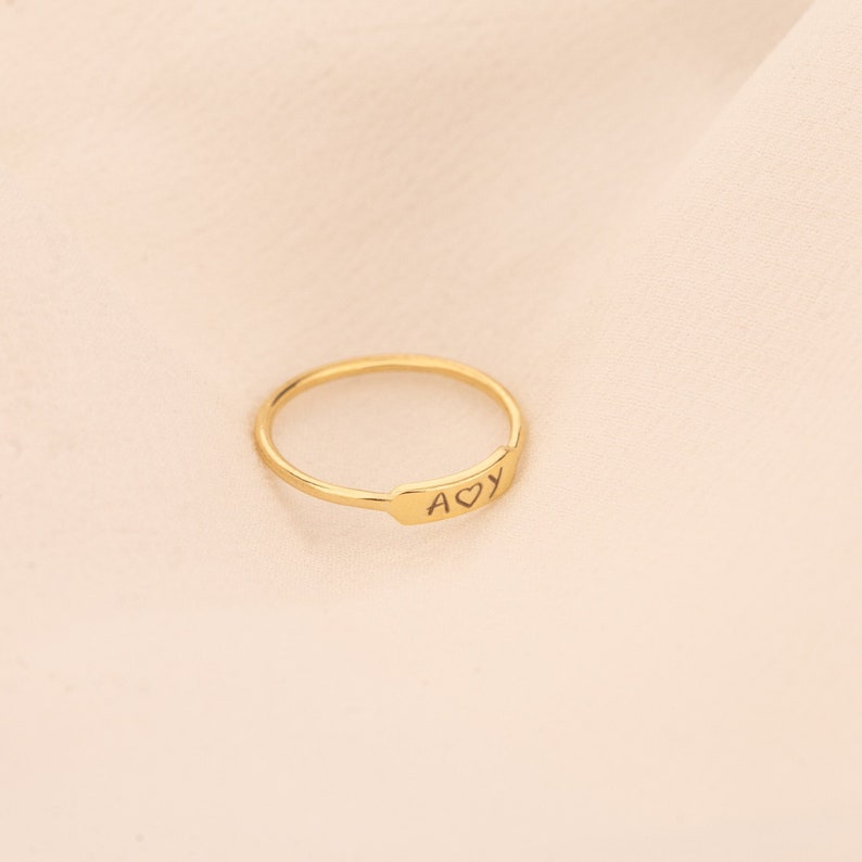 14K Solid Gold Personalized Name Ring Gold Initial Ring 14K Gold Jewellery Skinny Stackable Name Ring Gift for Her Gift For Mother image 2