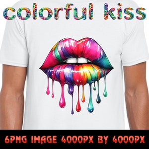 Beso multicolor. Imágenes en acuarela de labios multicolores. Pintura goteando.