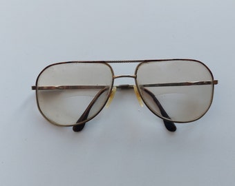 Große Pilotenbrille, Fliegerbrille, Metallrahmen, gold, braunes Gestell, Vintage Brille, altes Gestell, Retro Brille, Herren Brille 92