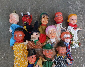 13 Puppen, Handpuppen Vintage Puppets, Spielzeug, witzig, klassisch, Nostalgie, Baby, Vintage, Retro, alt, Geschenkidee, Kunst