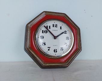 Dugena clock, wall clock, germany clock, ceramic clock, red clock, working clock, old clock, white clock, beautiful clock, kitchen clock