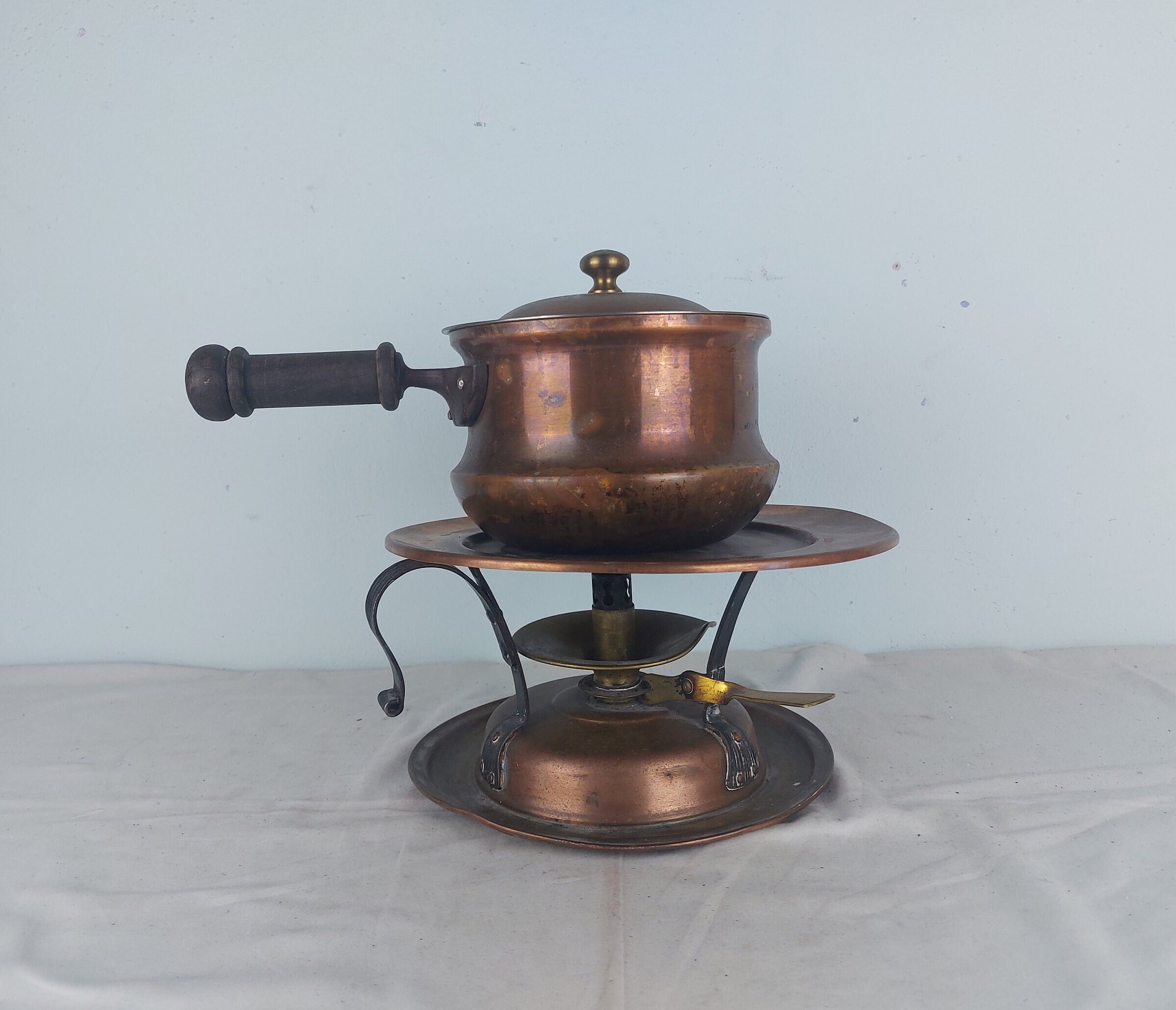 Vintage Stockli, Netstal Swiss Made Copper Ware Fondue Set