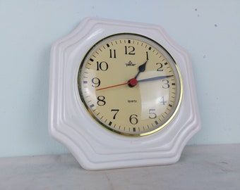 White clock, Peter clock, wall clock, ceramic clock, vintage clock, retro clock, made in germany, germany clock, old clock