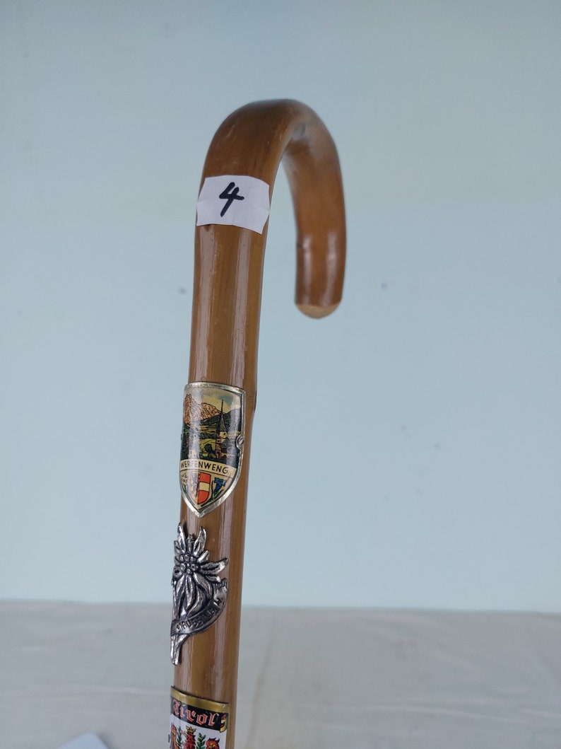 7 Emblem Cane, Vintage Walking Sticks, Retro Cane, Vintage Cane ...