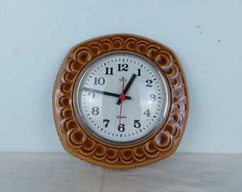 Wall clock, brown clock, ceramic clock, germany clock, kitchen clock, decor