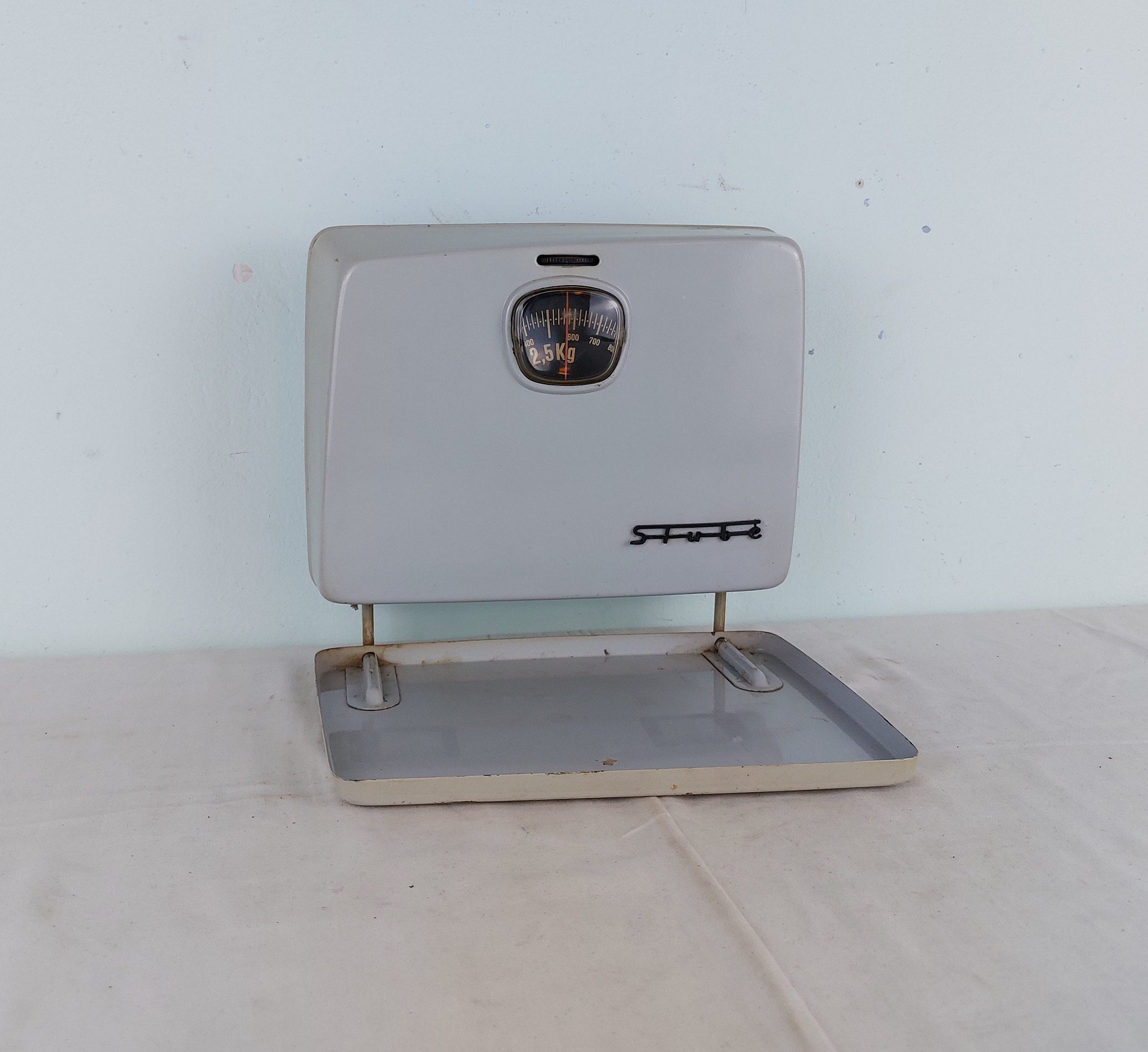 Wand-Küchenwaage, Arbeitswaage, shabby Küchendekor, Küchendekor, Vintage, retro, alt, cool, grau, hellblau, modernistisch