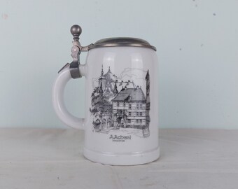 Beautiful city mug, Vintage, Ceramic Beer Mug, Pottery Home Decor, Collectable Germany, Pottery, Gerz, West germany, Germany mug
