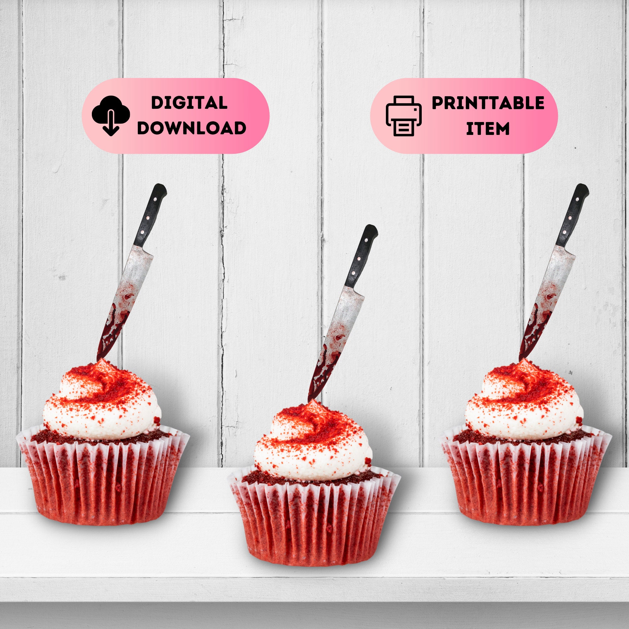 Halloween Knife Cupcake Toppers,bloody Knife Cupcake Topper,horror