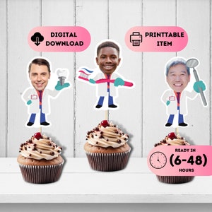 Topper per cupcake personalizzati a forma di dentista, decorazioni per feste di igienista dentale, adesivi personalizzati per compleanni, bomboniere per feste di laurea e pensionamento