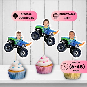 Monster Truck Face Toppers,Monster Car Cupcake Toppers,Car Birthday Decor,Prıntable Custom Face Toppers,Personalized Toppers Baby Face