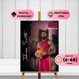 Basketball-Geburtstagsplakat, Partytisch zum Thema Sport, dunkles Willkommensfoto-Meilensteintafel, druckbares DIY-Dekor, individuelle Mannnummer handgemacht