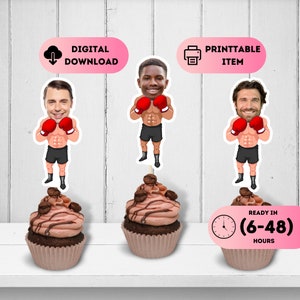 Boxing Head Cupcake Toppers,Face Boxer Cake Decal,Sports Birthday Theme,Funny Party Decor,Printable Punch Sticker,20th 30th 40th 50th 60th