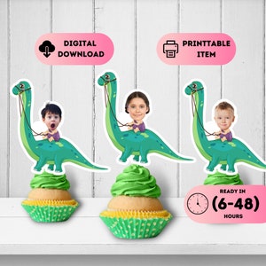 Dinosaurier Geburtstag Cupcake Topper, Dino Gesicht Topper, Dinosaurier Thema Party, T-Rex Geburtstag Dekoration, Cartoon Dinosaurier Kuchen Topper, Kuchen Topper