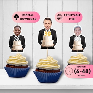 Businessman Cupcake Toppers,Adult Cupcake Photo,Men Birthday Decor,Big Boss Part Decor,30th 40th 50th Birthday Toppers,Suitsuit Face Toppers