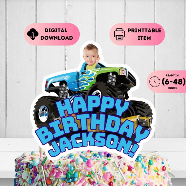 Custom Monster Truck Cake Topper,Racing Theme Party Decor,Cars Cupcake Face Birthday Decal,Driver Printable Favors,Any Color,1st 2nd 3rd 4th