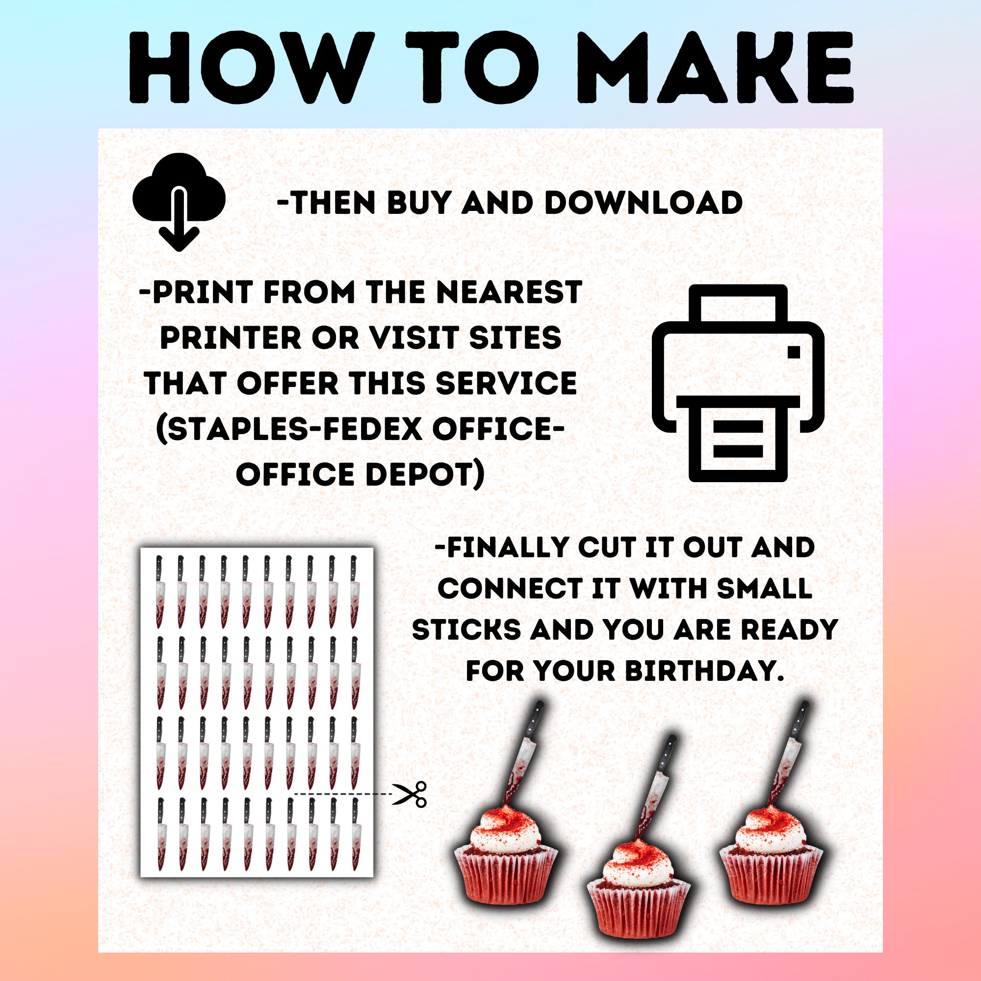 Halloween Knife Cupcake Toppersbloody Knife Cupcake Etsy Australia