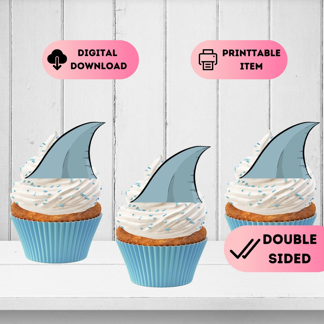 Printable Shark Fin Cupcake Toppers,under the Sea Birthday Party Decal ...