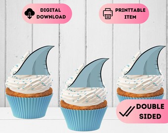 Printable Shark Fin Cupcake Toppers,Under the Sea Birthday Party Decal,Shark Party Theme,Ocean Party Cake Favors,First Kids Birthday,1st 2nd