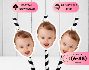 Custom Face Straws,Funny Baby Straw,Personalized Face Party Decorations,1St Birthday Face,Baby Shower Decor,Bachelorette Face Party