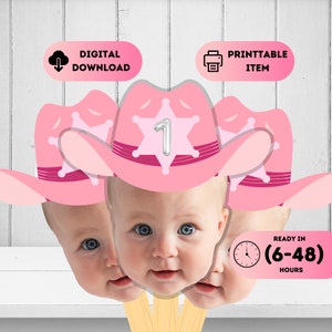 Faccina da cowboy su un bastone, testa grande da cowgirl su un bastone, cappello con grandi bastoncini per foto, decorazioni personalizzate per feste, ritaglio personalizzato per il viso di compleanno