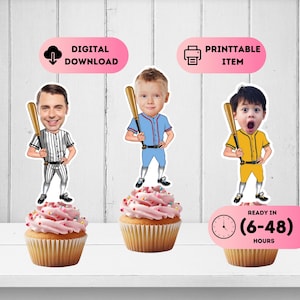 Baseballspieler Gesicht Topper, Sport Party Themed, Softbol Geburtstags Picks, Foto Cupcake Dekor, Benutzerdefinierte Kinder Aufkleber, 1.2.3.4.5.6.7