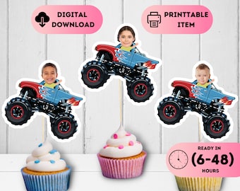 Custom Monster Truck Cupcake Toppers,Smash and Crash Birthday Theme,Monstrous Truck Party Favors,Prıntable Off Road Truck Decal,1st 2nd 3rd