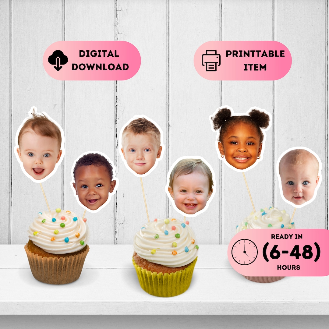 Baby Face Cupcake Toppersfirst Birthday Cake Topperscupcake Etsy