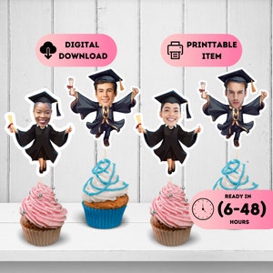 Graduation Hat Face Toppers,Graduation Party Face Cupcake,Graduation Face Picture Cupcake,Graduation Party Decorations,Printable Graduation
