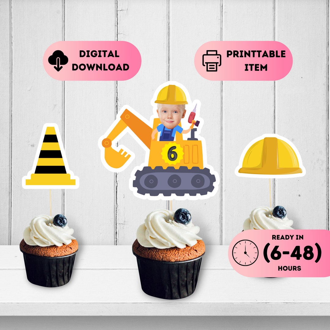 Excavator Face Toppersbackhoe Cupcake Topperexcavator Etsy