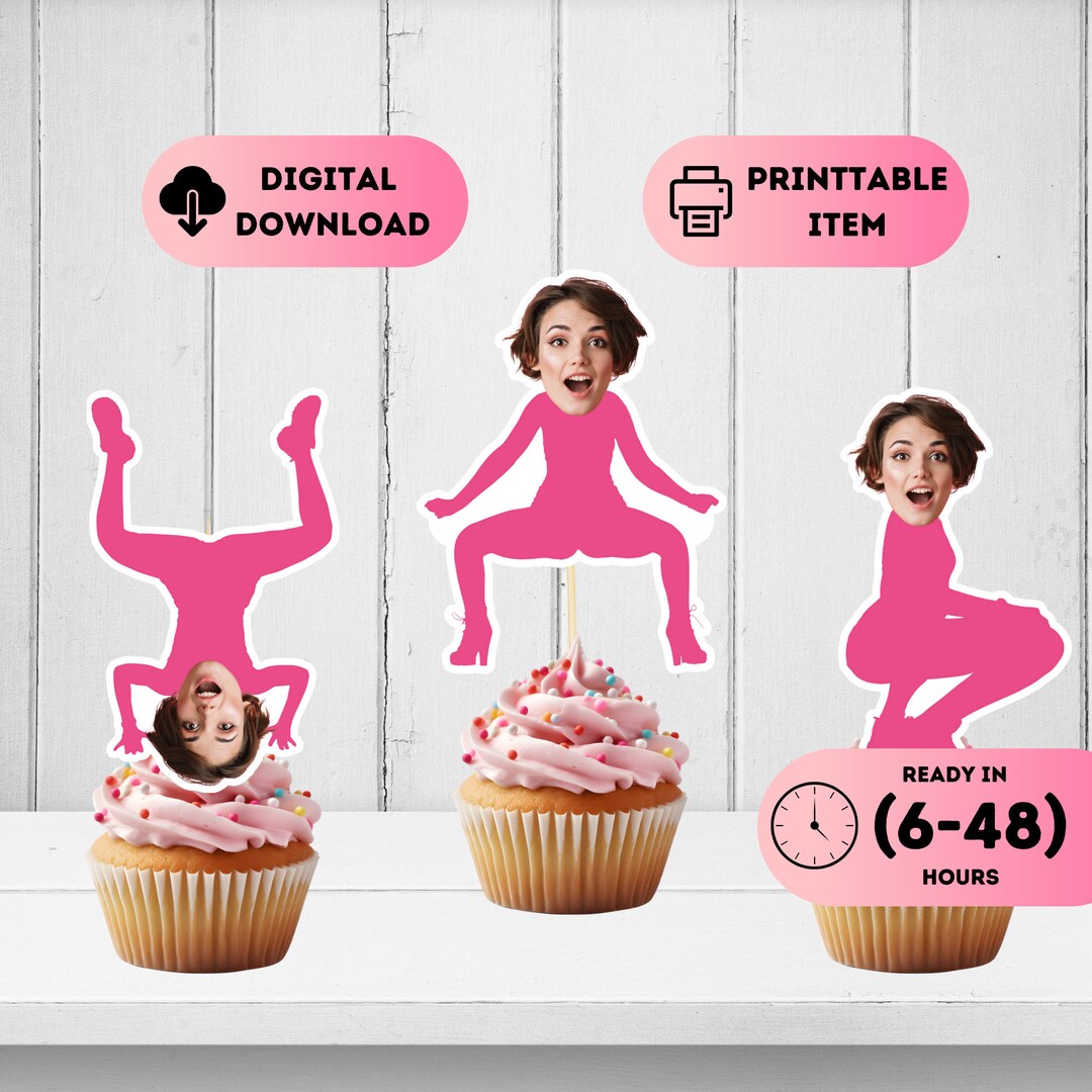 Pink 21st Birthday Face Cupcake Toppers Twerk Girl Party Themed Adult 