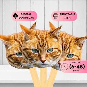 Cara de mascota en un palo, cara de gato en un palo, cabeza grande de perro en un palo, cara personalizada en un palo, decoración de cumpleaños de gatito, archivo digital para imprimir