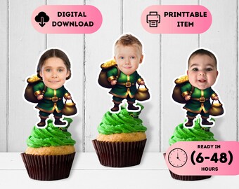 St. Patricks Day Face Cupcake Toppers,Lucky one Cake Decal,Irish Patricks Day Party Theme,Leprechaun Birthday Favors,Lucky Babe Stickers