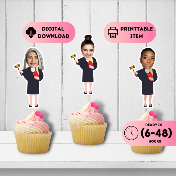 Female Solicitor Cupcake Toppers,Lawyer Face Cake Decal,Judge Party Theme,Gavel Birthday Favors,Case Closed Cake Decor,20th 30th 40th 50th