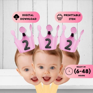 Grosse tête de princesse héritière sur un bâton, bâton de roi, reine pour accessoire d'impression, masque facial de décoration d'anniversaire de prince, découpes de tête de bébé, cadeaux de bâillon rigolos