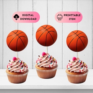 Decorazioni per cupcake a tema basket, tema festa sportiva, decorazioni stampabili a forma di palla per compleanno, adesivi per eventi a tema basket, adesivi divertenti per pensionamento, 30°, 40° e 50° anniversario