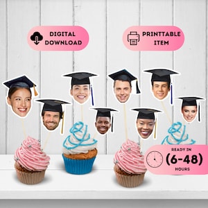 Graduation Hat Face Topper,Graduation Party Decor,Graduation Cap Cupcake Topper,Graduation Class Of 2023,Printable Toppers,Party Decorations