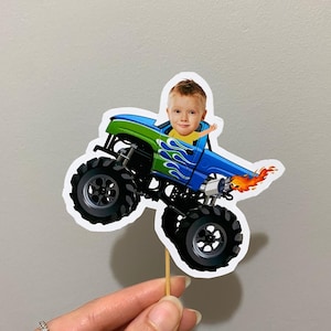Décorations pour cupcakes avec visage de camion monstre, thème de fête de course, choix de photos d'anniversaire de voiture, décoration personnalisée de collision et de crash, 1er 2e 3e 4e 5e 6e