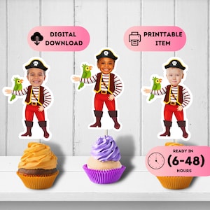 Piraten Gesicht Topper, Piraten Party Dekor, Halloween Topper, Horror Party Dekorationen, personalisierte Foto Cupcake, druckbarer gruseliger Geburtstag