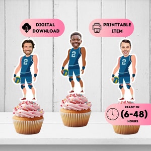 Volleyball Player Face Toppers,Beach Volleyball Capcake Decal,Sports Party Theme,Men&#39;s Volleyball Cake Favors,20th 30th 40th 50th 60th
