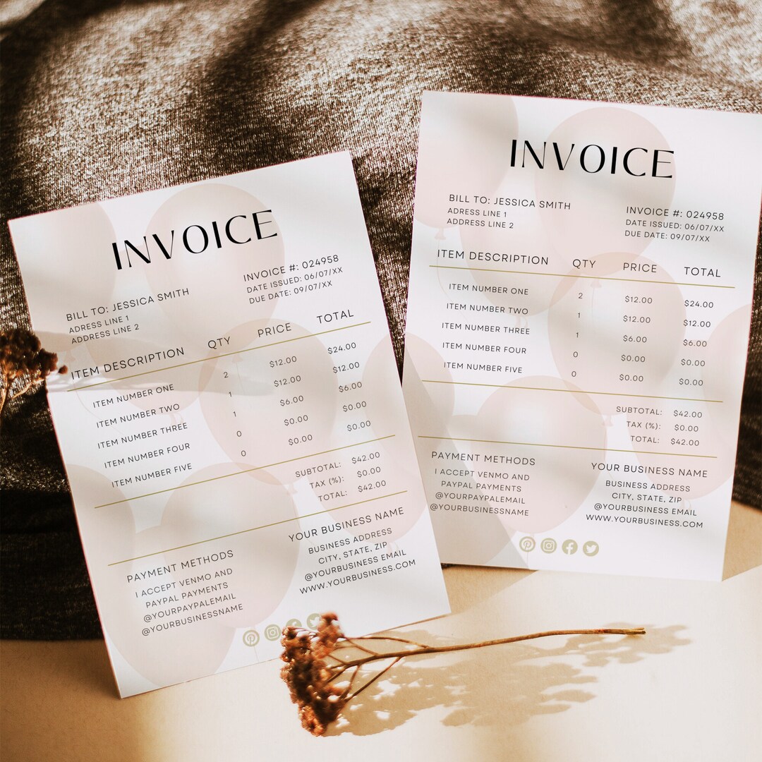 Balloon Business Invoice Template, Balloon Stylist Agreement, Canva