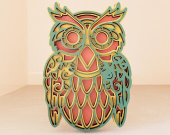 Layered Night Owl SVG: Laser Cut Animal Art (Digital Download)