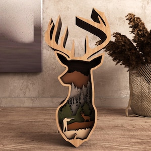 Multilayer-8 Layer Deer Head Art Piece for Glowforge-Dxf-Cnc Laser-SVG -Multi-layer Laser Files for Hand Cutting,Circuit(P55)
