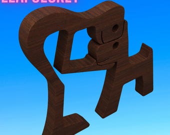 Gesneden houten sculptuur van man en hond, hartdecoratie (digitale sjabloon)
