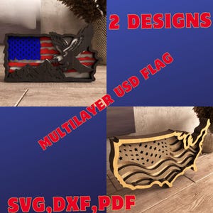 Eagle Flag Laser Cut File: 3D Layered Art (SVG, DXF, PDF)